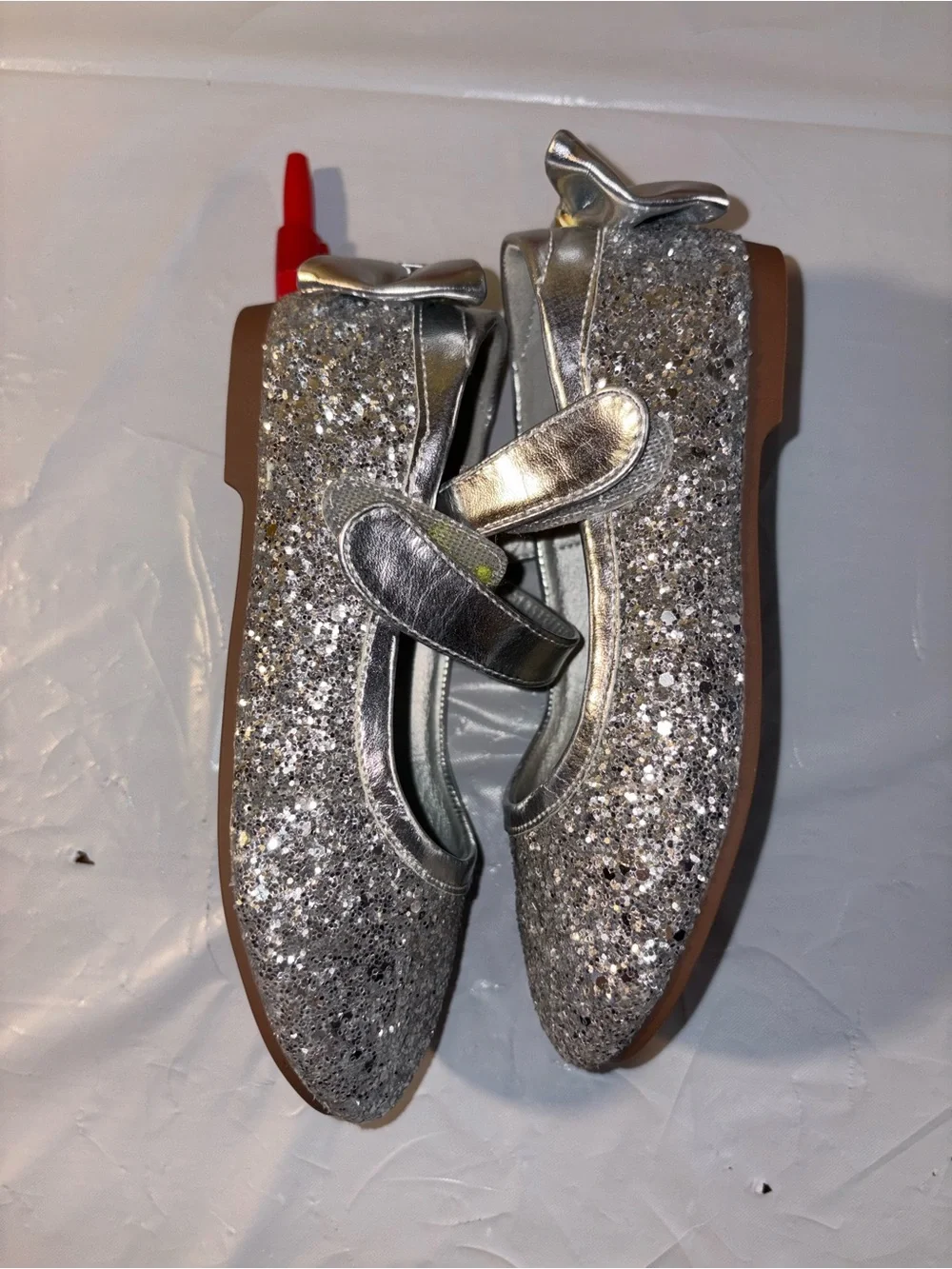 EUC Silver Sequined Mary Jane Dress Shoes, Hook/Loop Closure, Cushioned, Angela